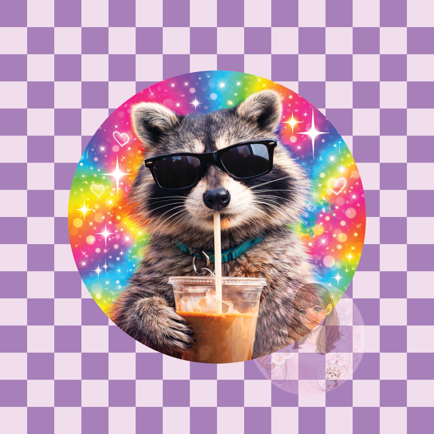 Rainbow raccoon - round