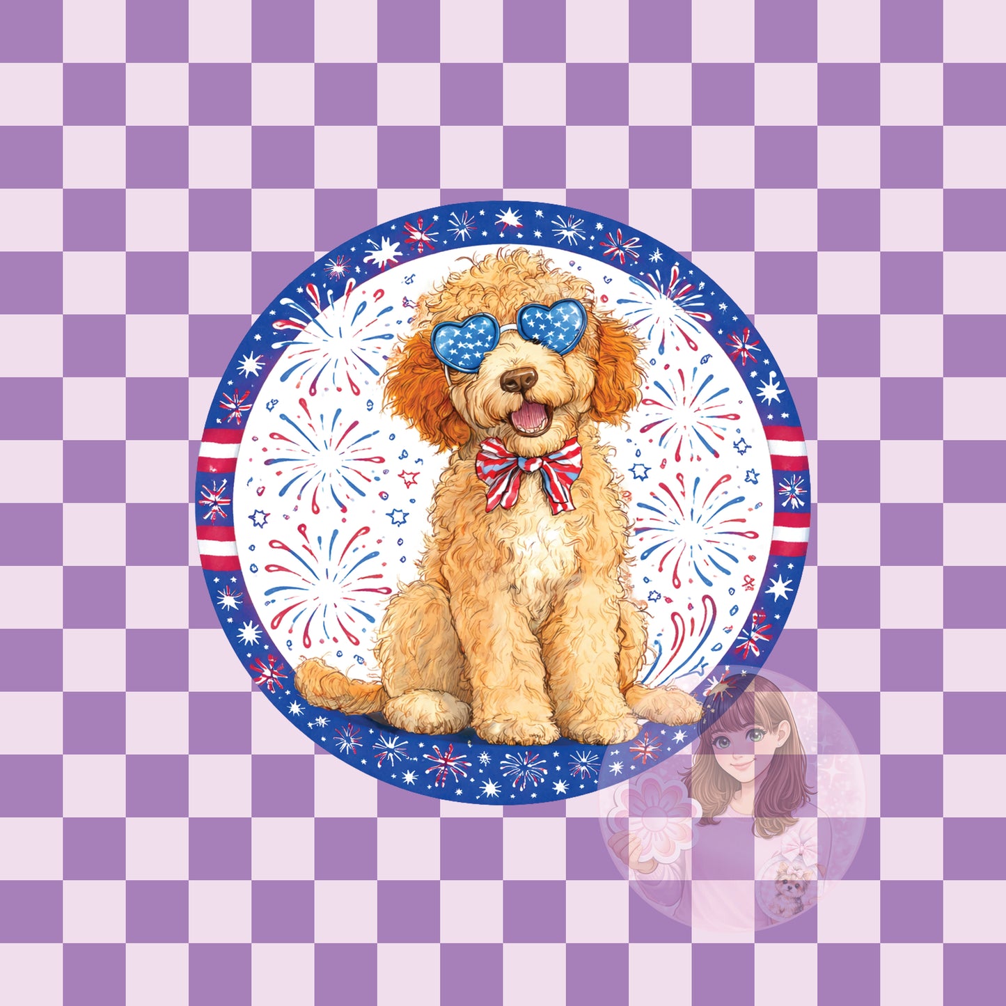 Patriotic Goldendoodle - round