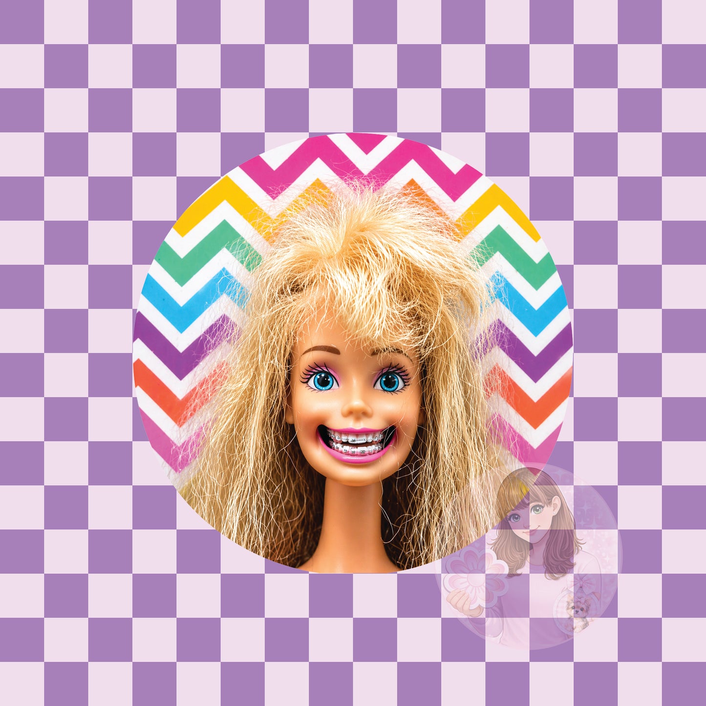 Crash out doll rainbow chevron - round