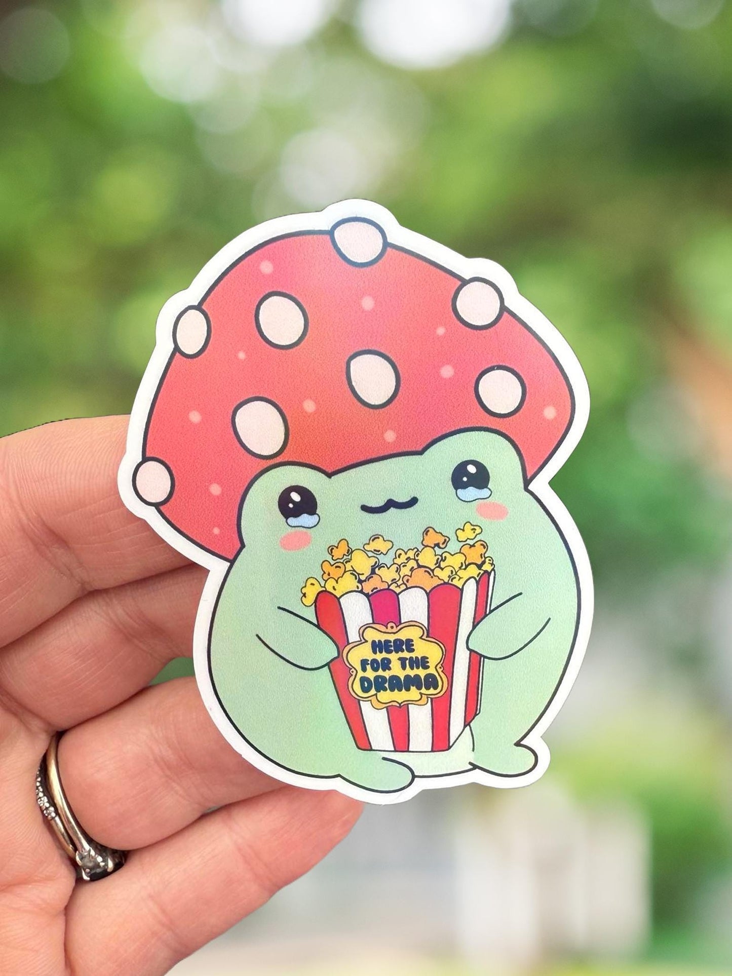 Here for the drama mushroom frog sticker