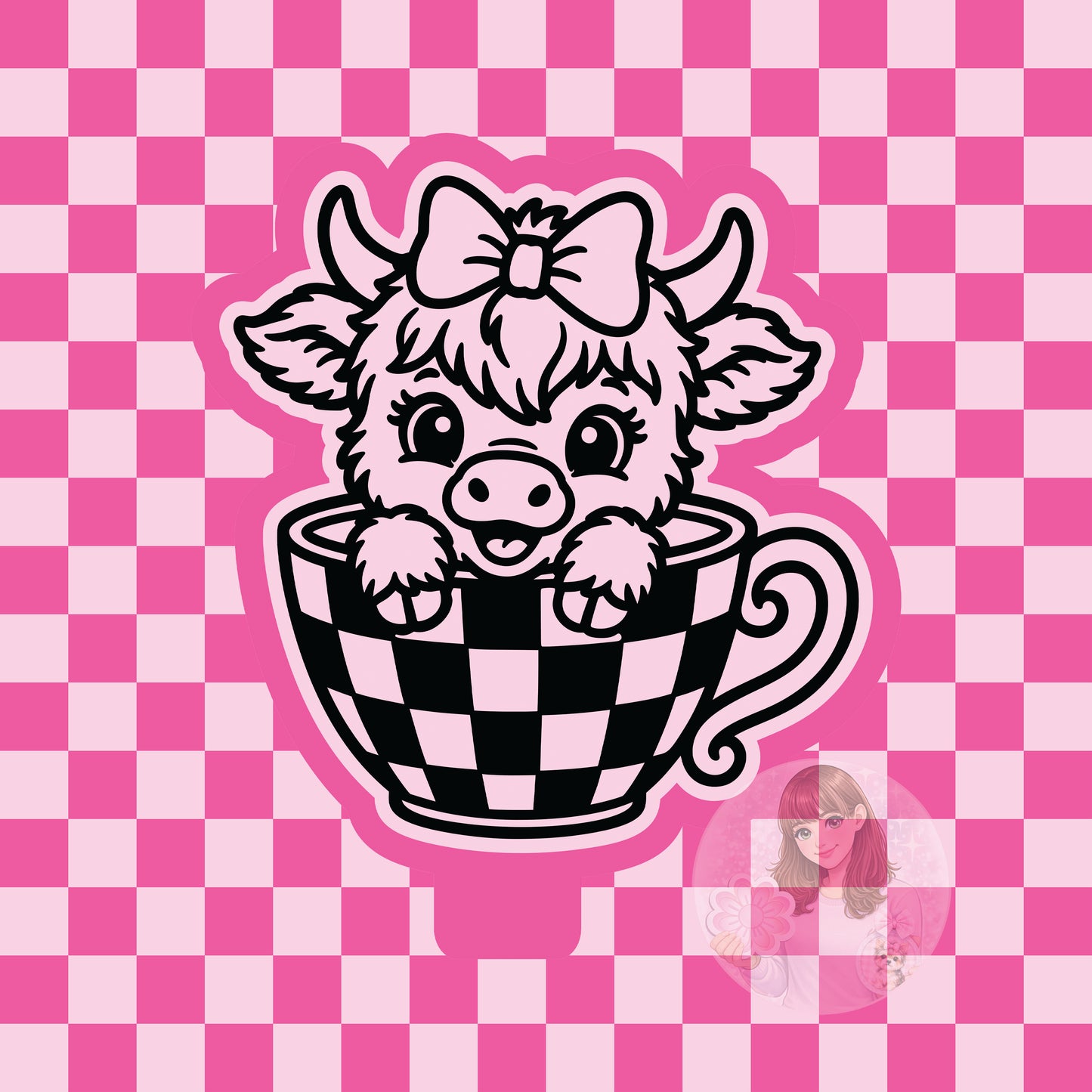Cow in checkered cup silicone freshie mold