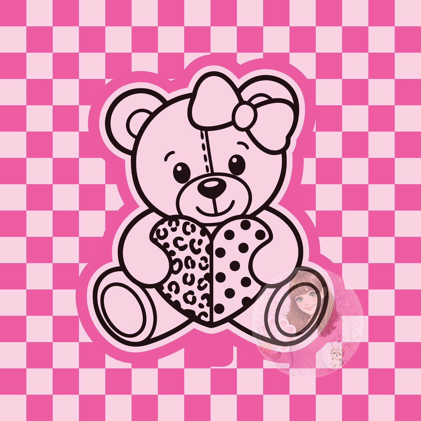 Bear with leopard and polka dot heart silicone freshie mold