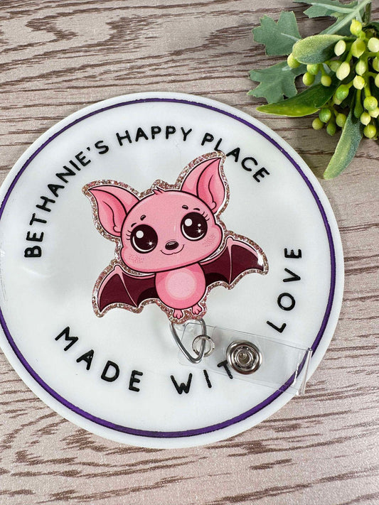 Pink bat retractable badge reel