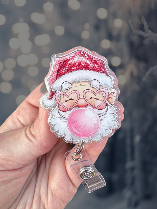 Christmas bubblegum Santa retractable badge reel