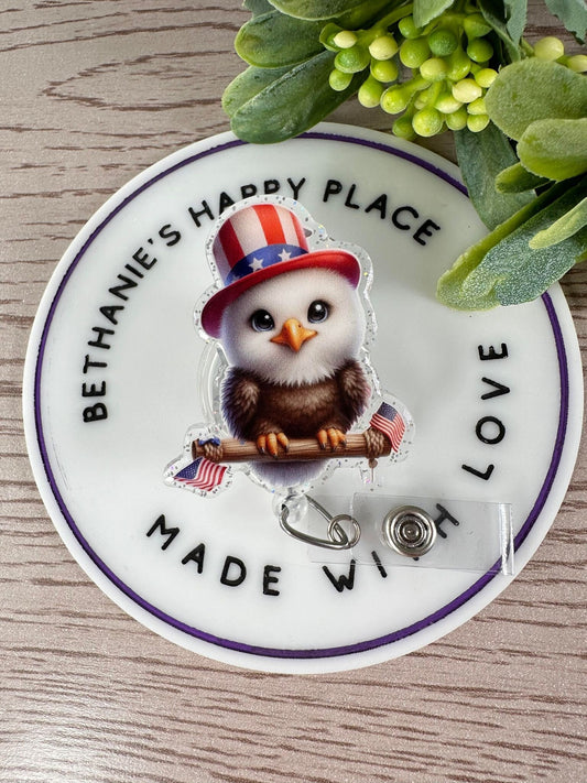 Patriotic baby eagle retractable badge reel