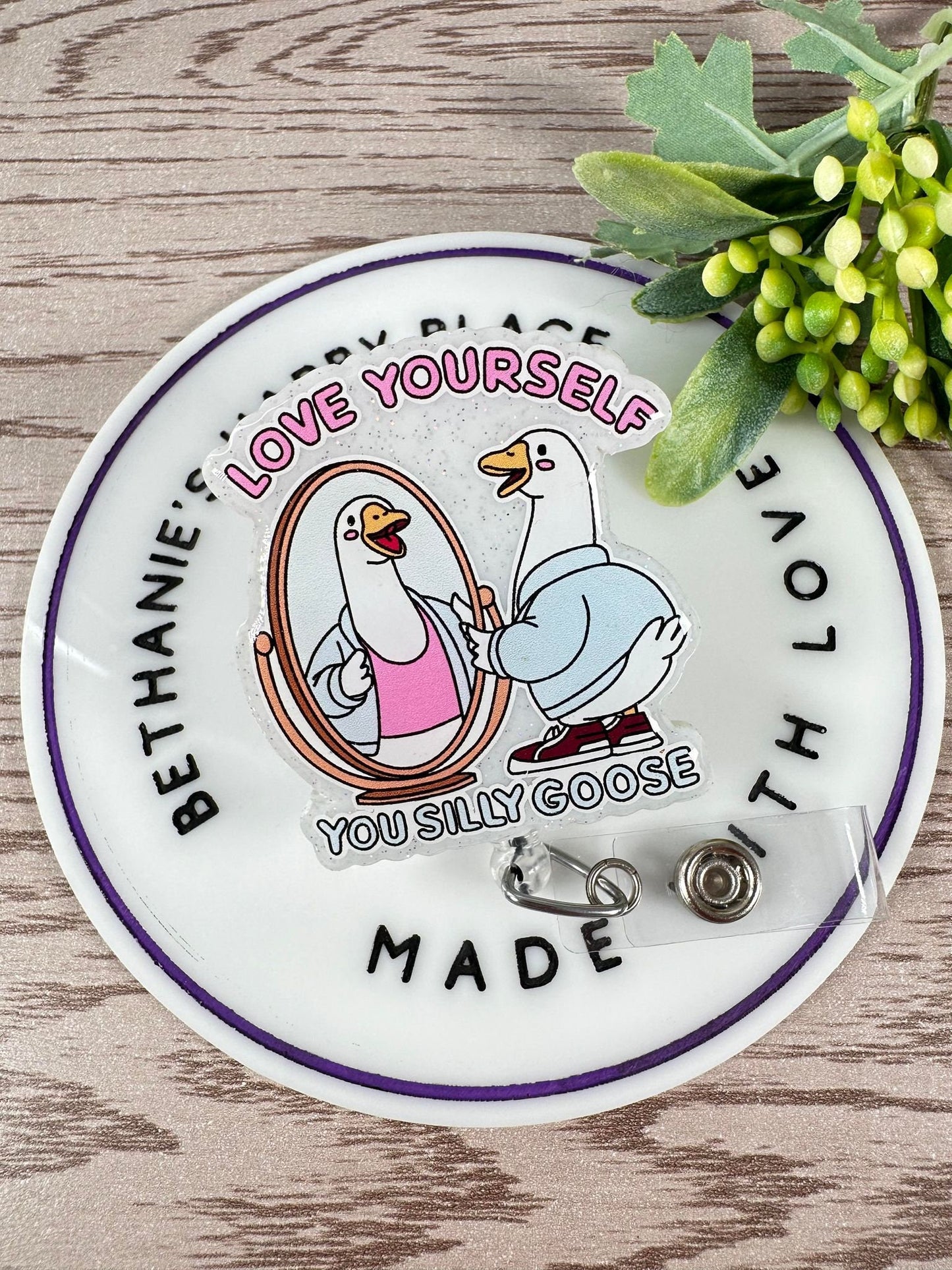 Love yourself goose retractable badge reel