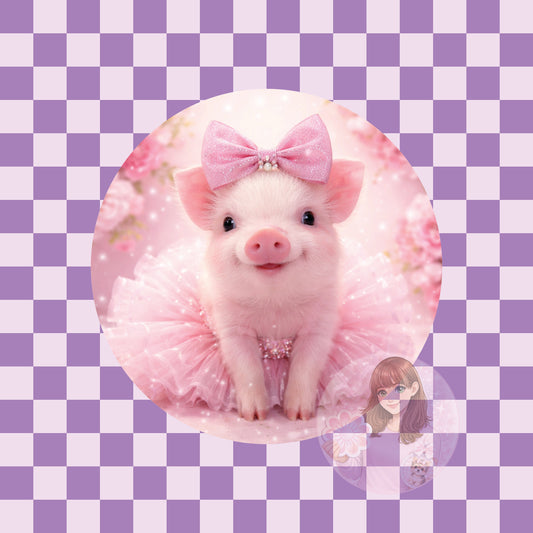 Pig in pink tutu - round