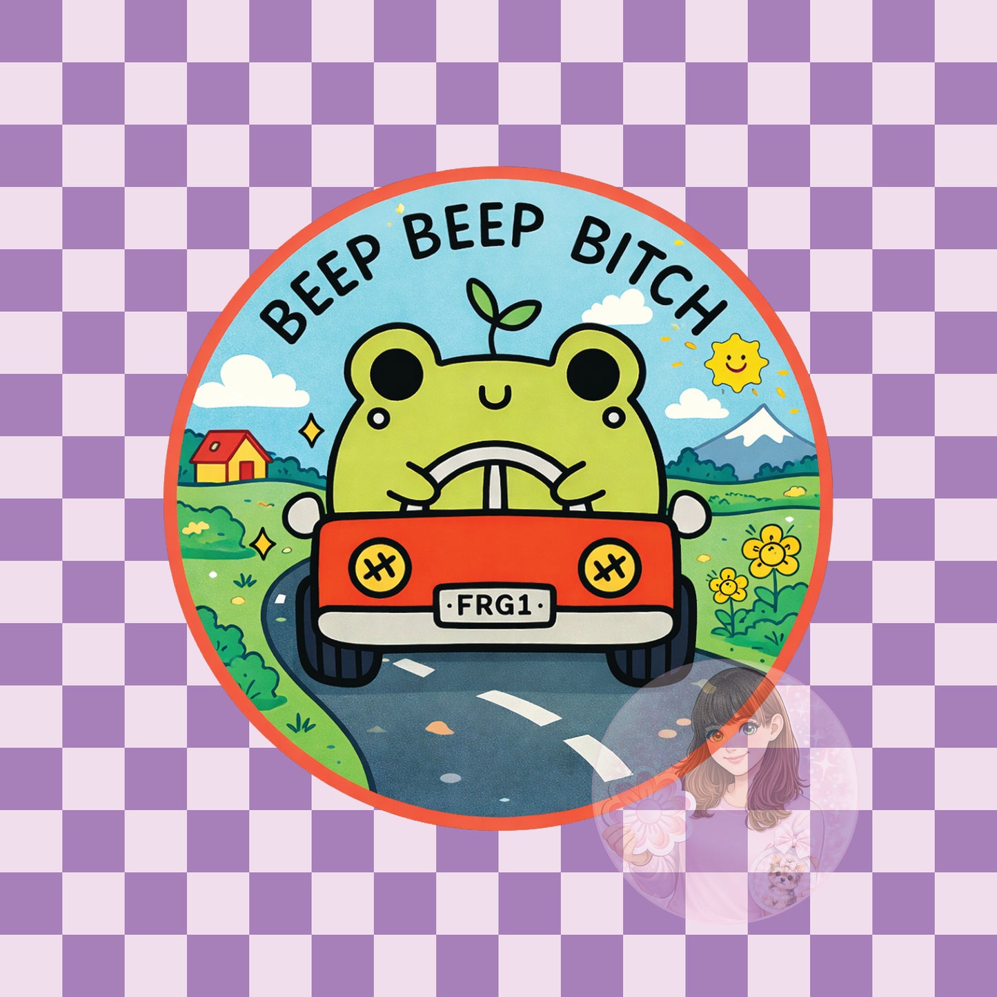 Beep beep bitch frog - round