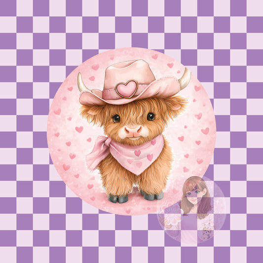 Highland cow pink cowgirl - round