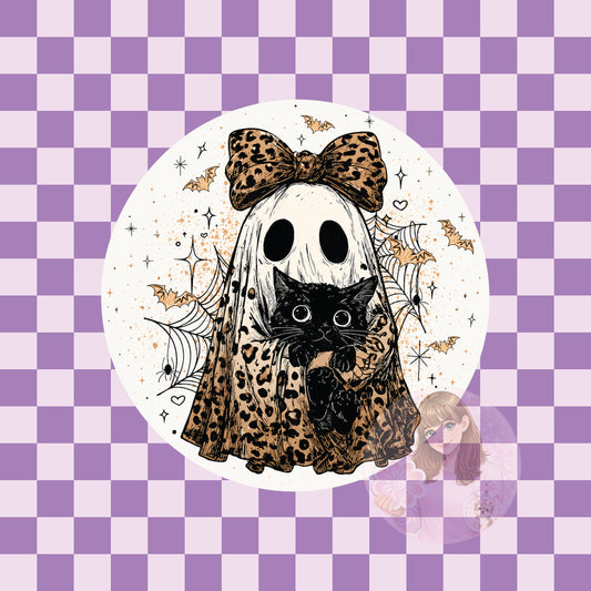 Leopard ghost with kitty - round