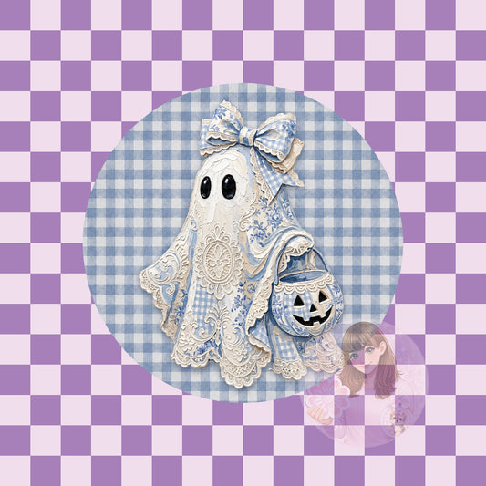 Blue gingham ghost - round