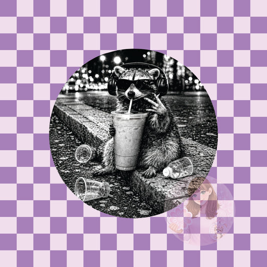 Raccoon peace and coffee - round