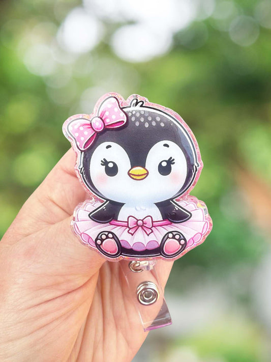 Cute penguin in tutu retractable badge reel