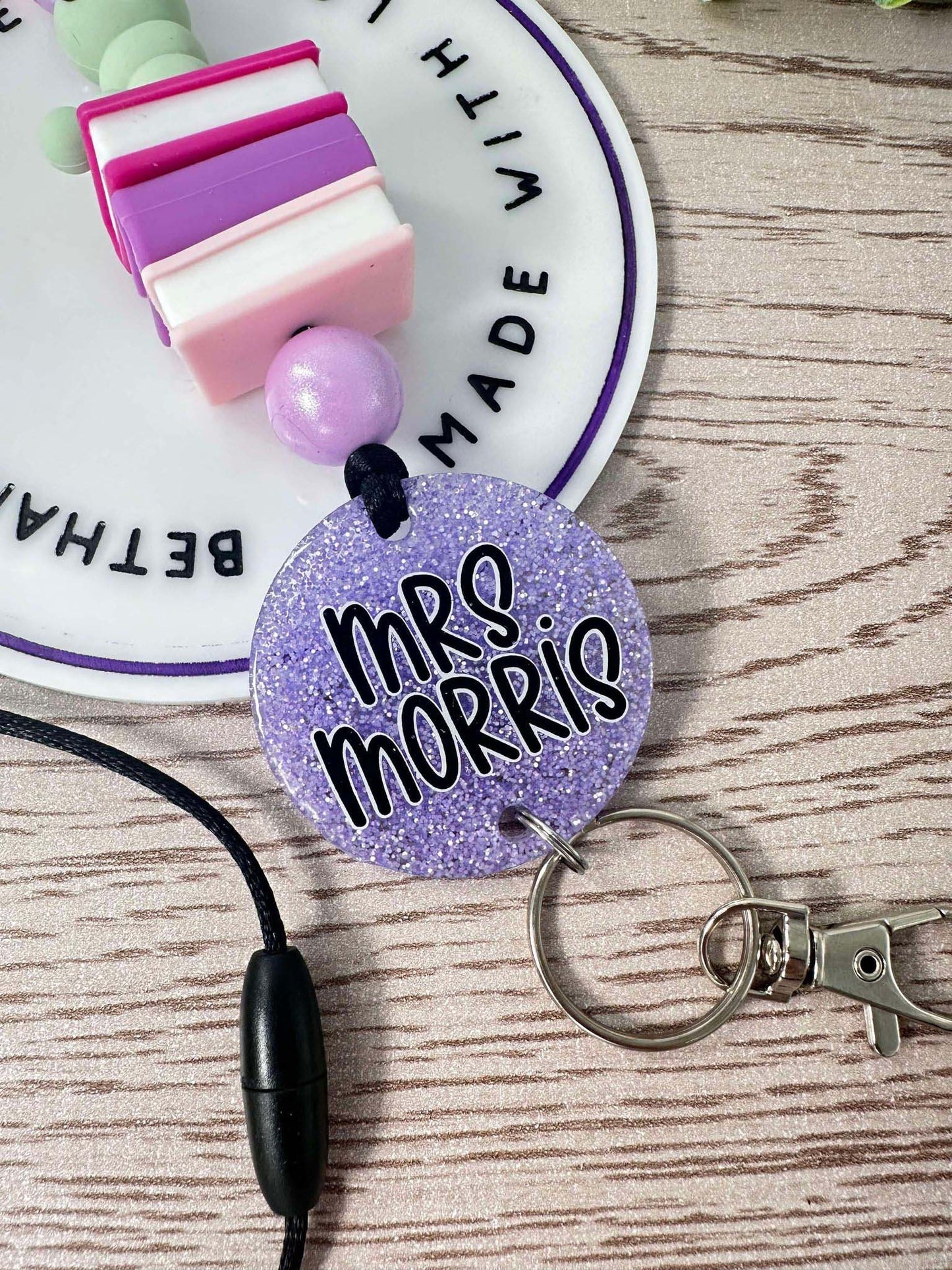 Bookworm teacher beaded lanyard