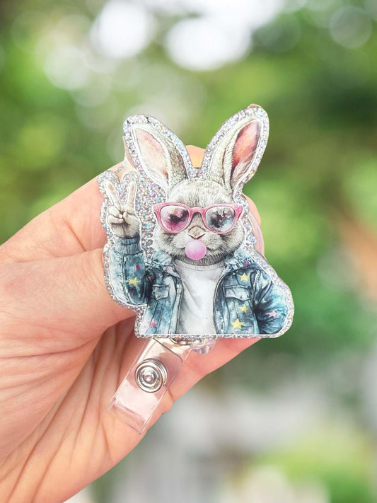 Retro Easter bunny retractable badge reel