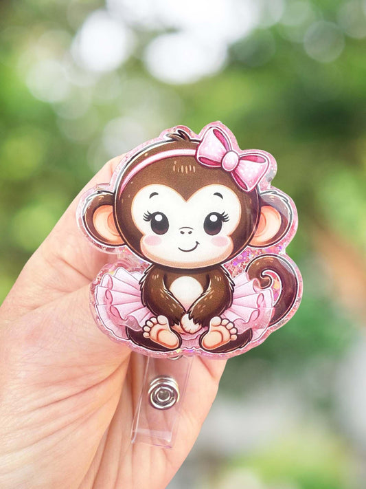 Cute monkey in tutu retractable badge reel