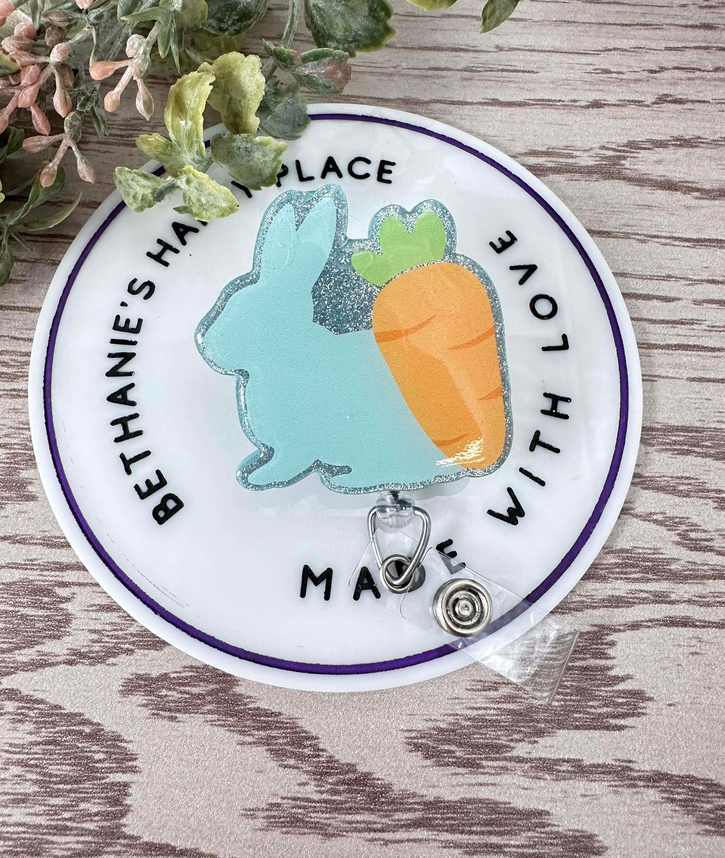 Easter bunny and carrot retractable badge reel