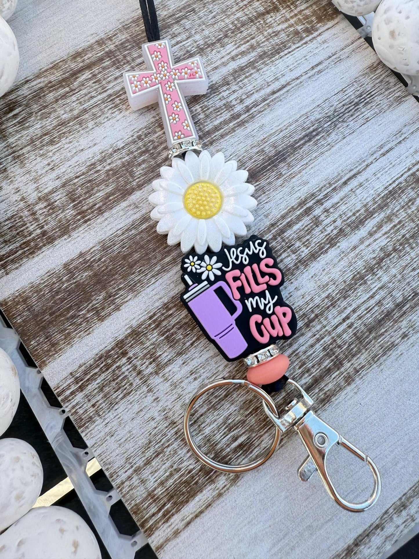 Jesus fills my cup beaded lanyard