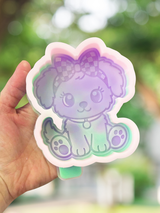 Puppy with checkered bow mold - READY TO SHIP