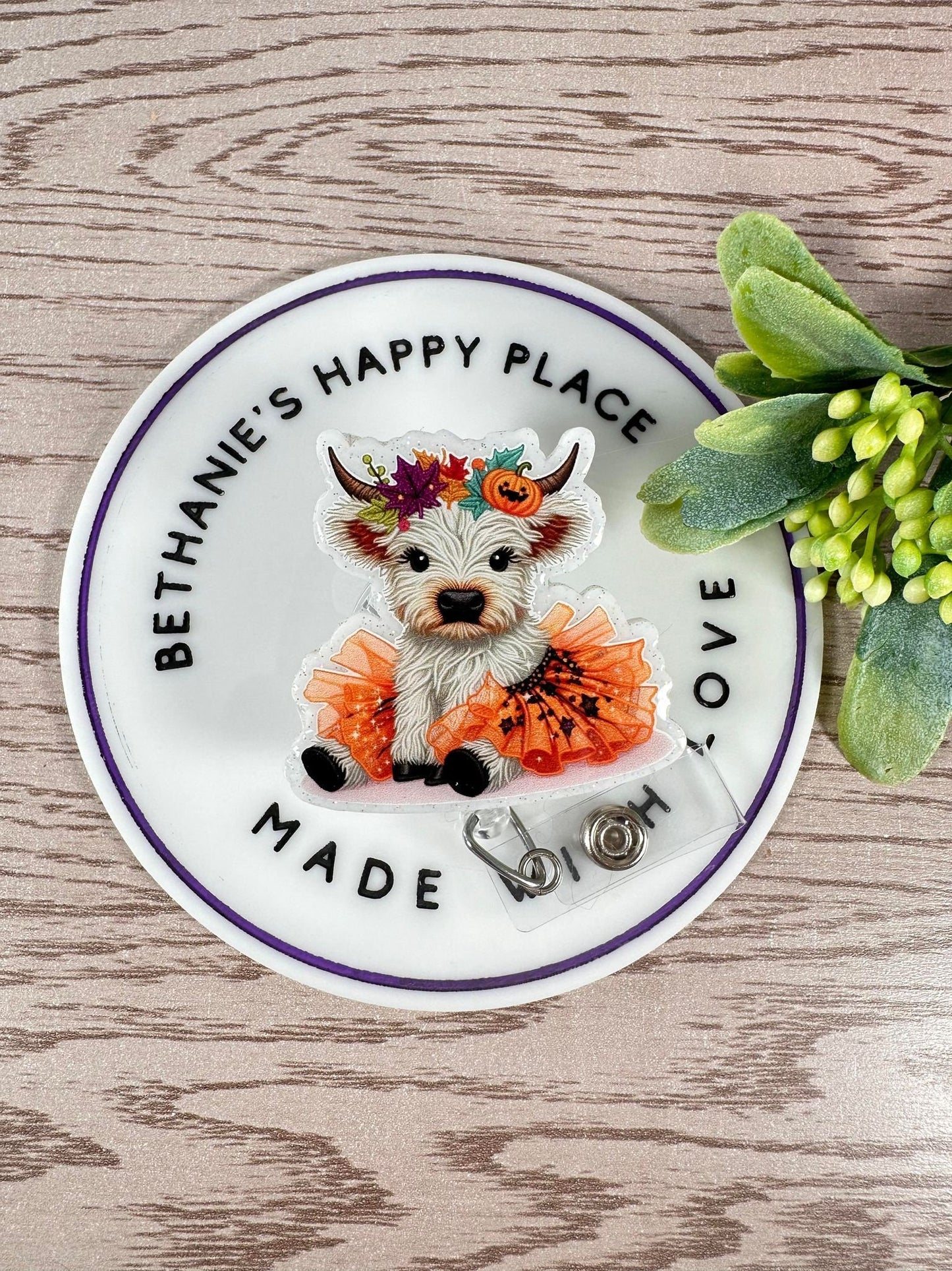 Fall baby highland cow retractable badge reel