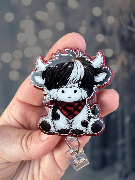 Christmas highland cow retractable badge reel
