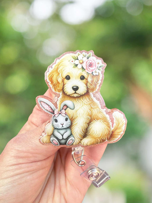 Spring Goldendoodle retractable badge reel