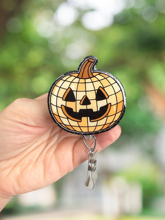 Disco Pumpkin Halloween Retractable Badge Reel
