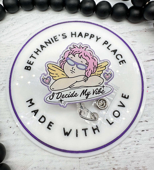 I decide my vibe angel badge reel