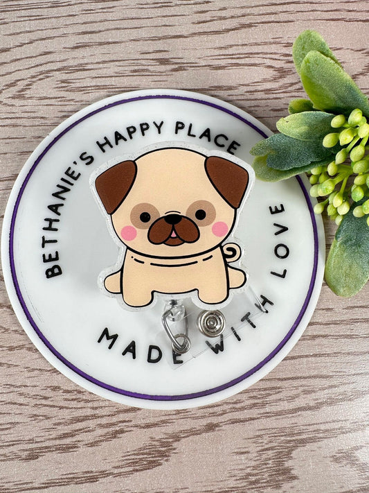 Chubby pug retractable badge reel