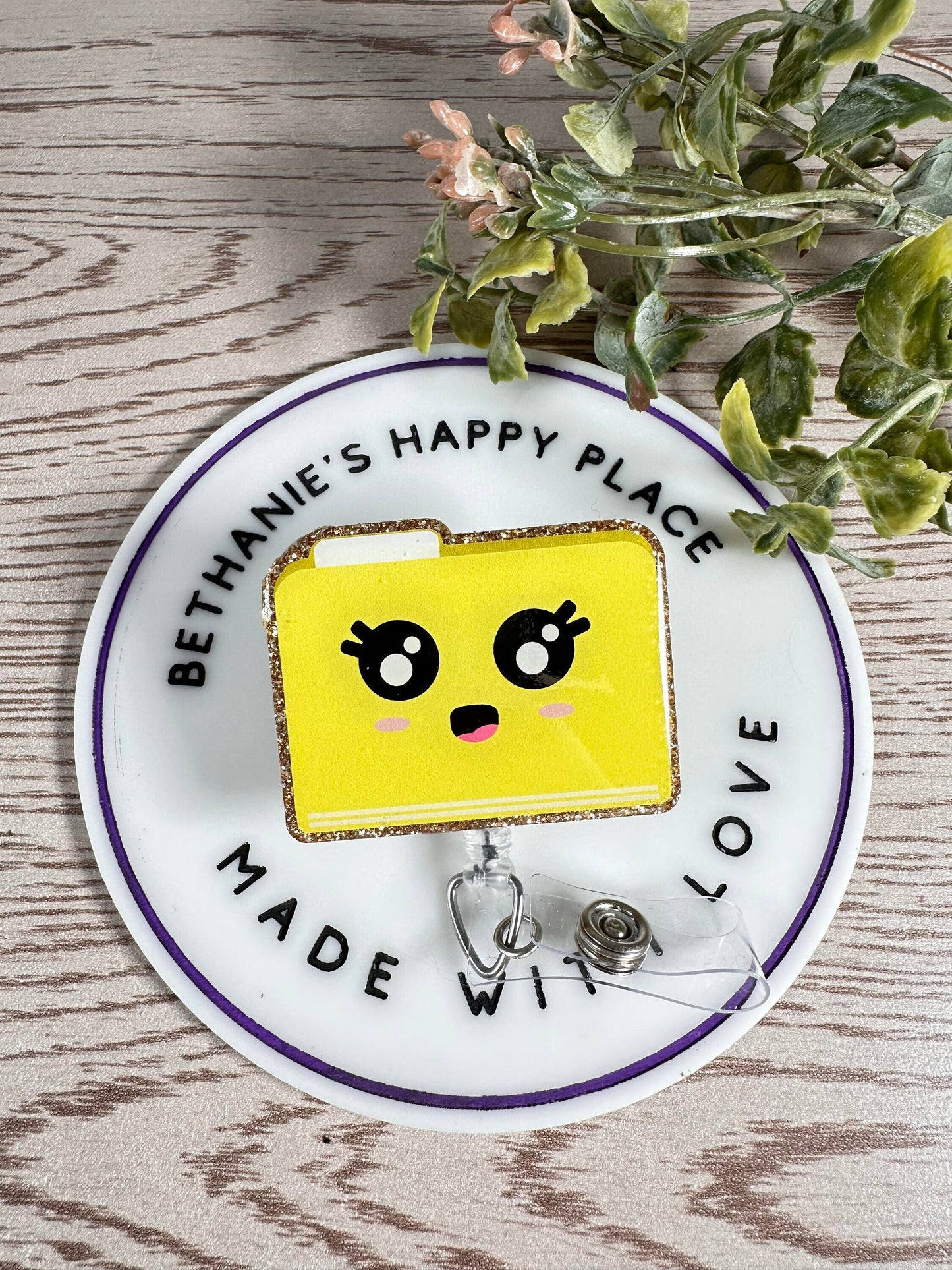 Cute file folder acrylic retractable badge reel