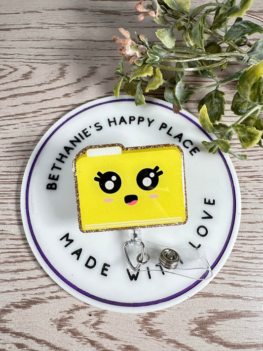 Cute file folder acrylic retractable badge reel