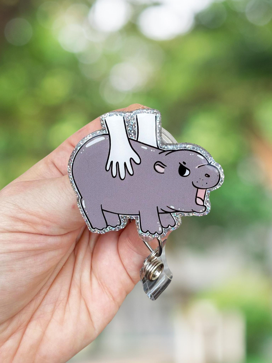 Silly hippo retractable badge reel
