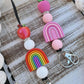 Rainbow apple teacher beaded lanyard