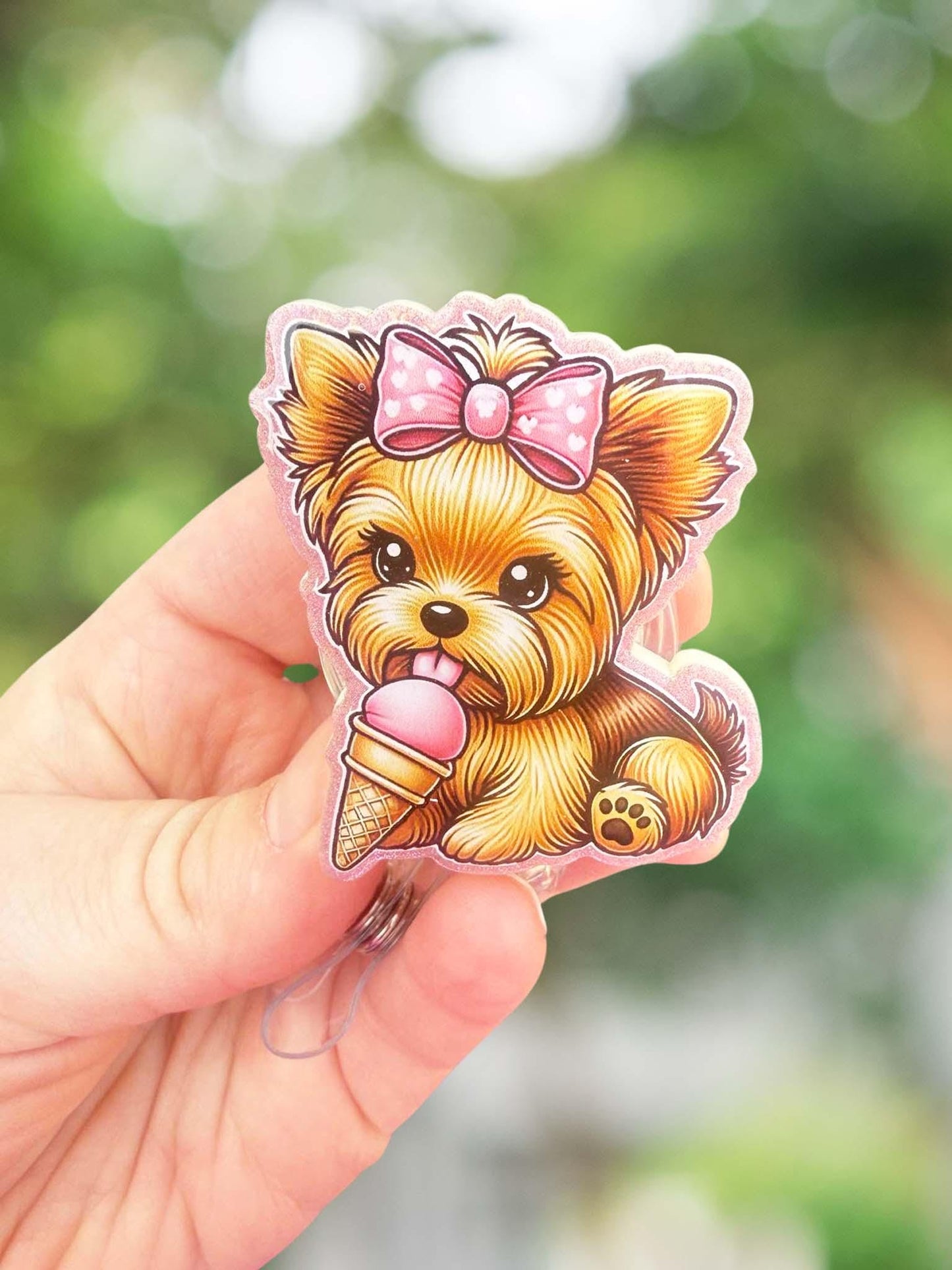Ice cream Yorkie badge reel