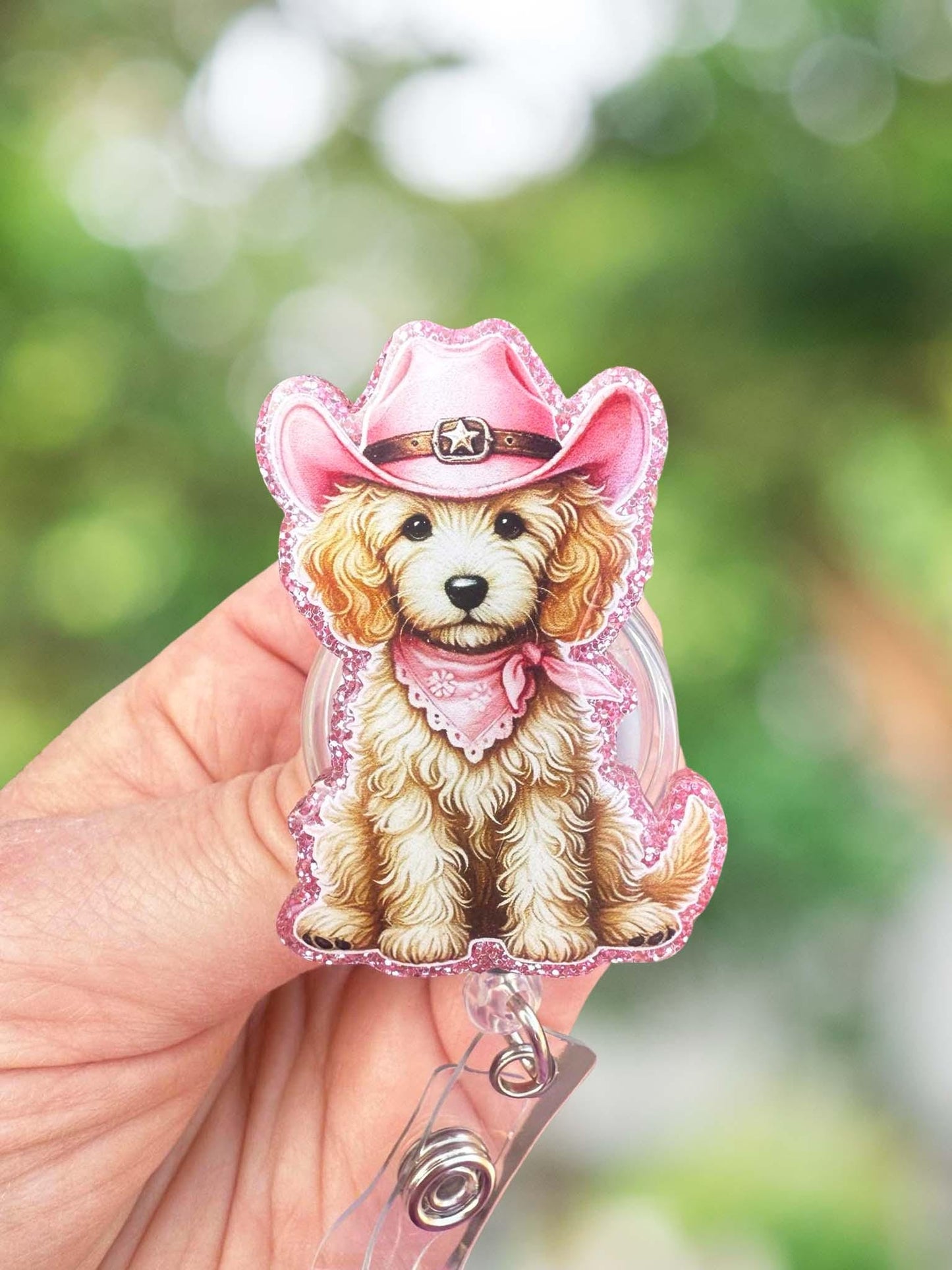 Cowboy Goldendoodle badge reel
