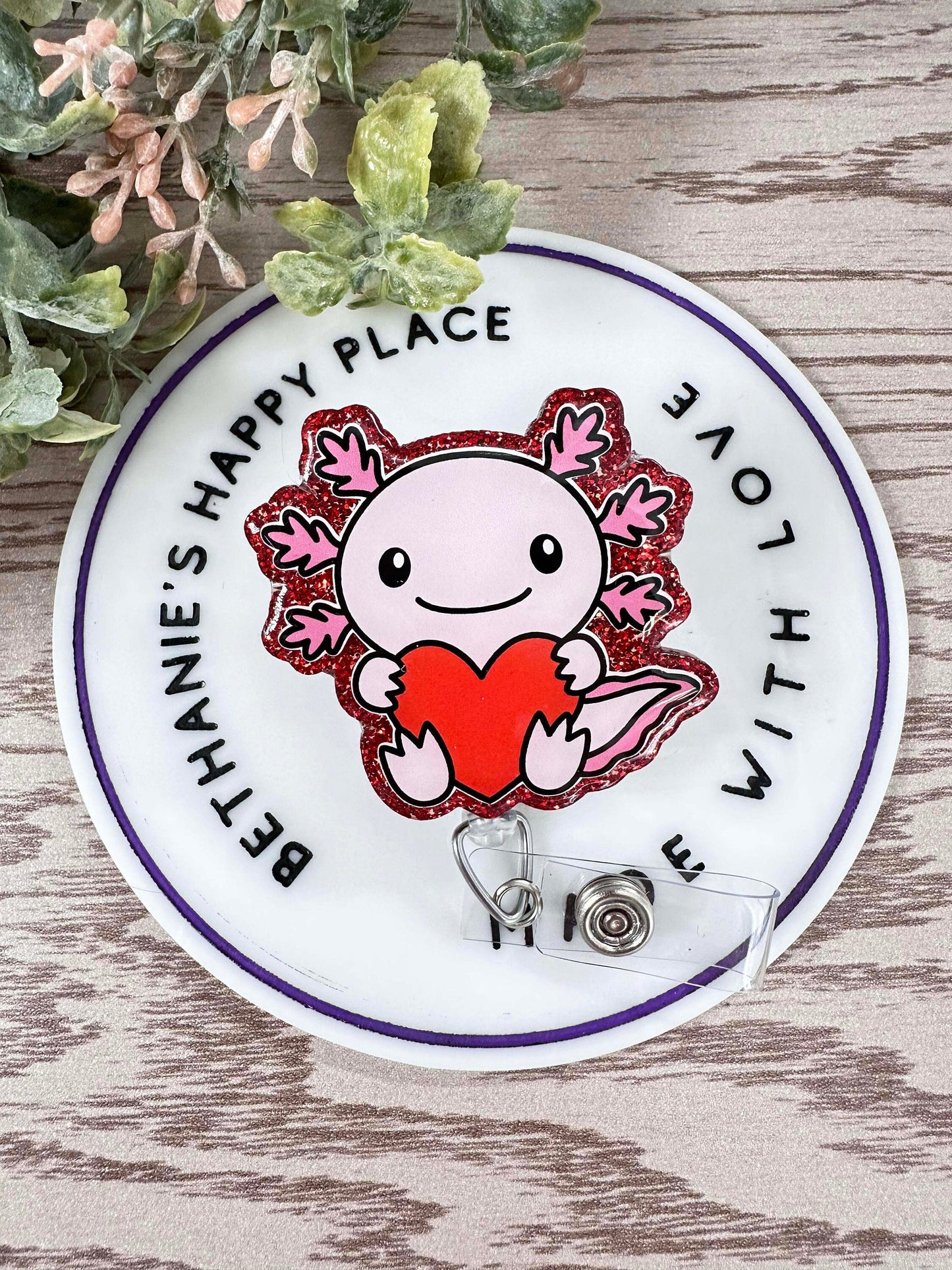 Axolotl love Valentine's Day retractable badge reel