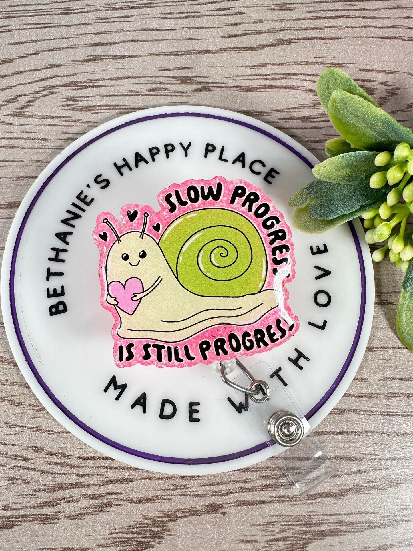 Slow progress is still progress mental health retractable badge reel