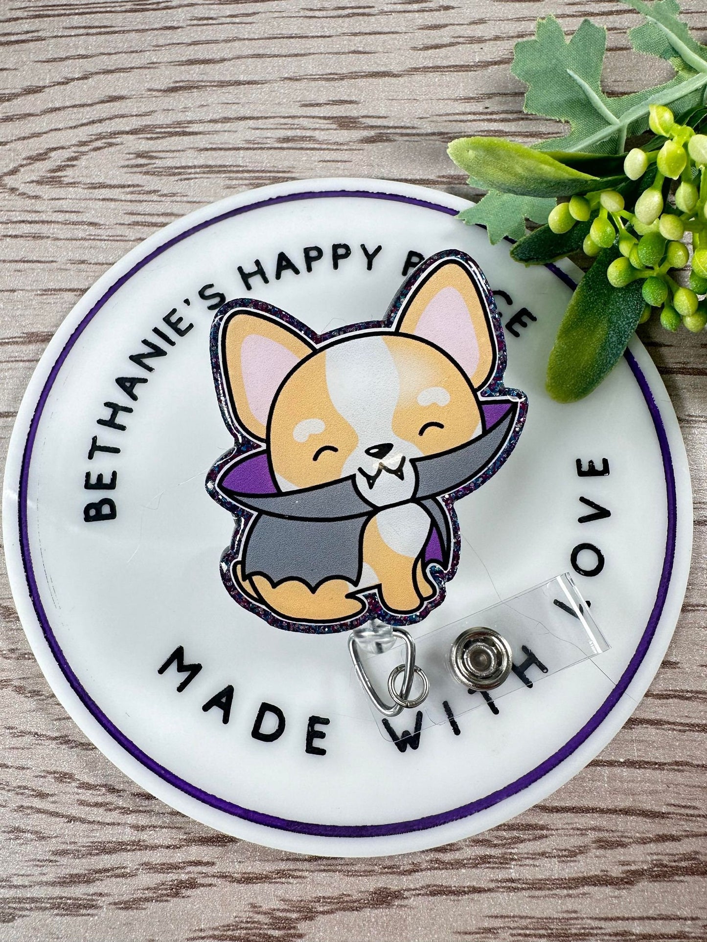 Halloween dracula Corgi retractable badge reel