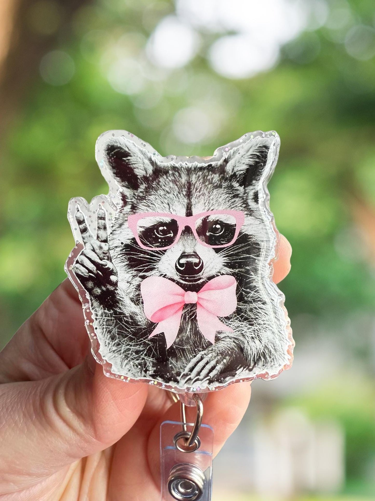 Raccoon retractable badge reel