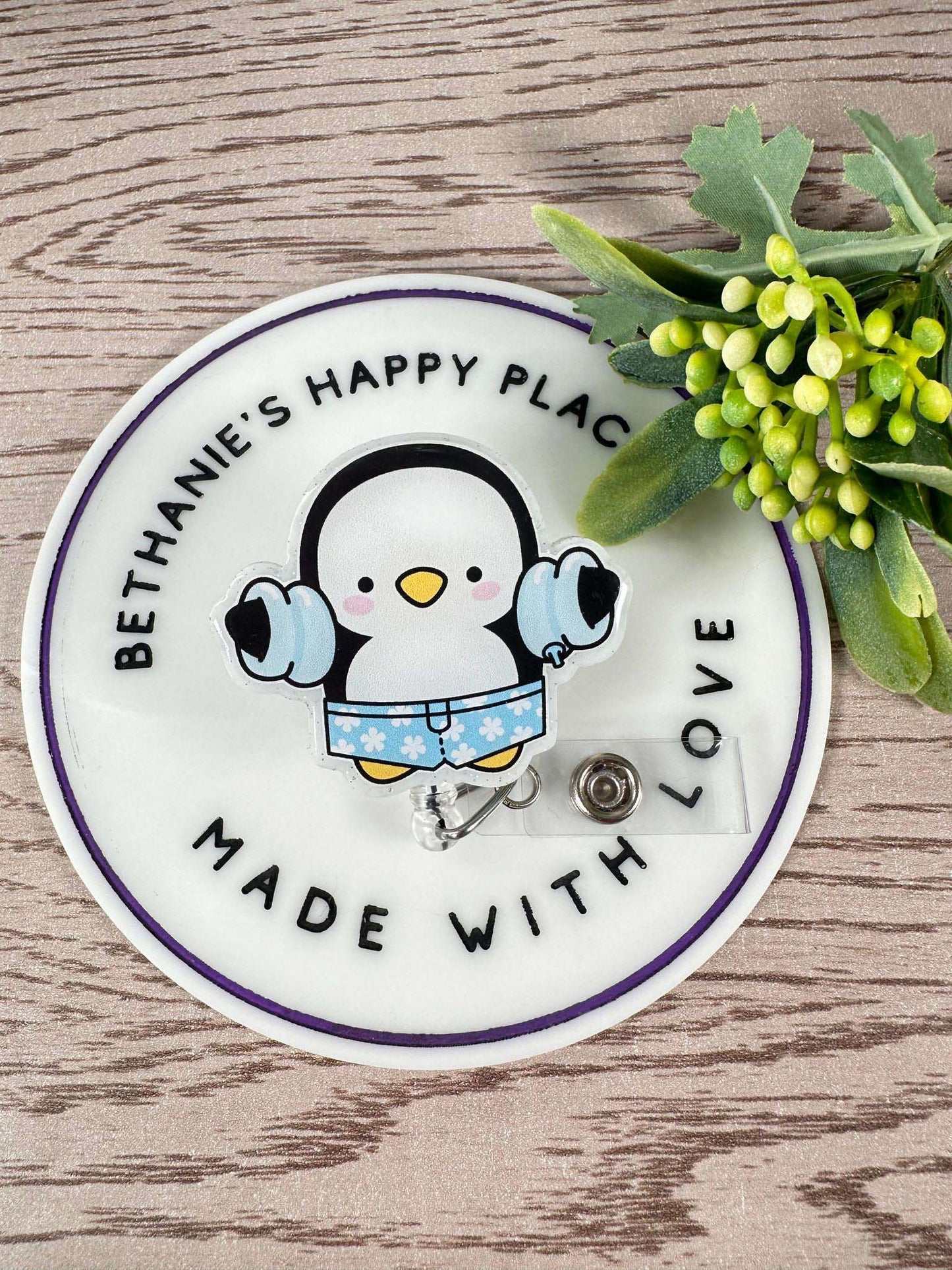 Summer penguin retractable badge reel, floatie penguin, summer ID holder, medical badge reel, pediatrics badge clip, nurse ID holder