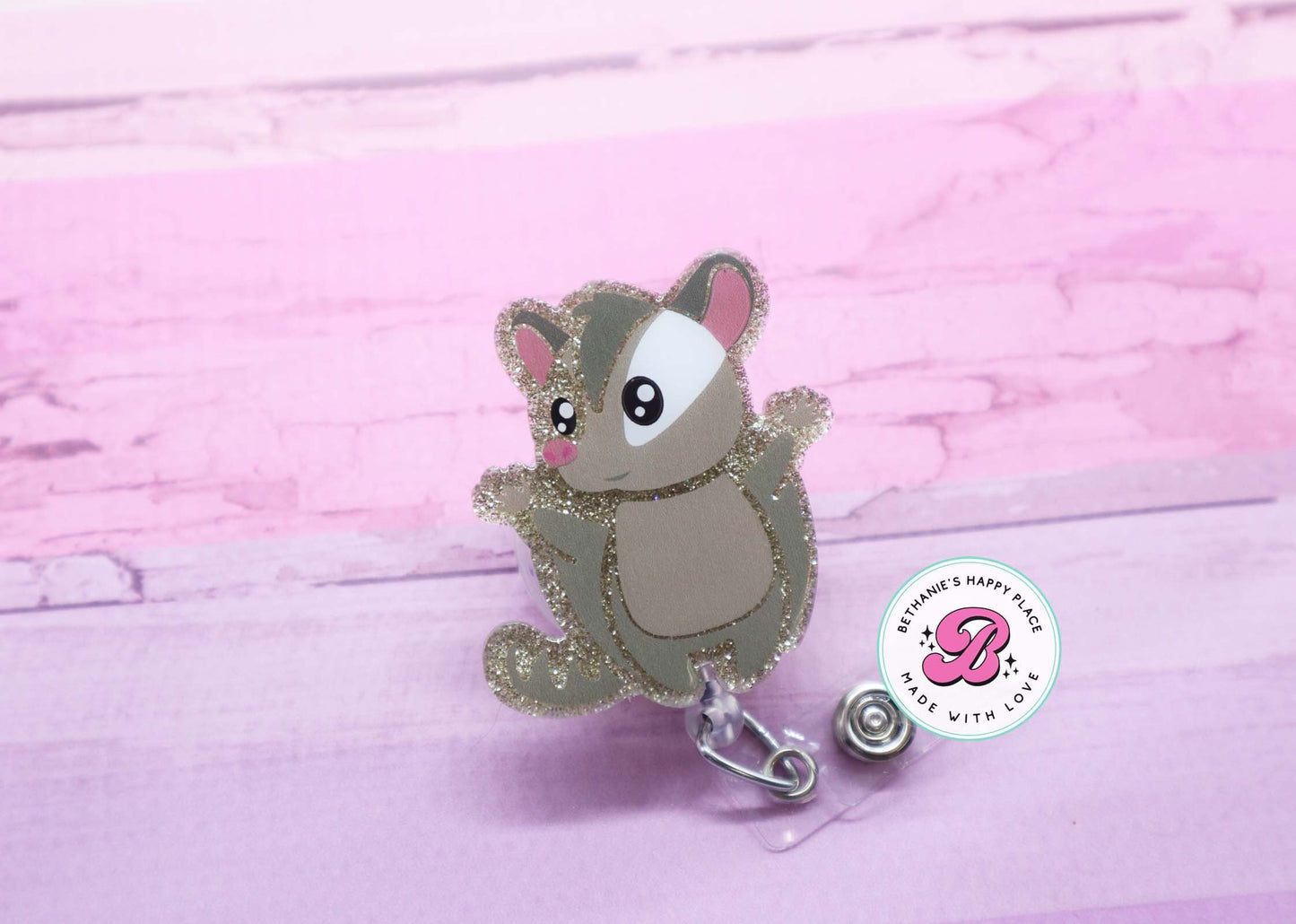 Sugar glider badge reel
