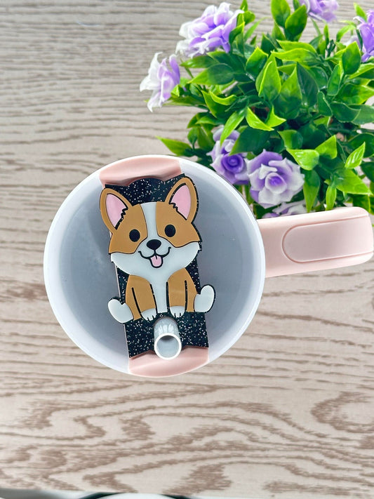 Corgi cup topper, tumbler topper, acrylic quencher topper, Corgi gifts, corgi tumbler accessories, gifts for her, dog lover gifts