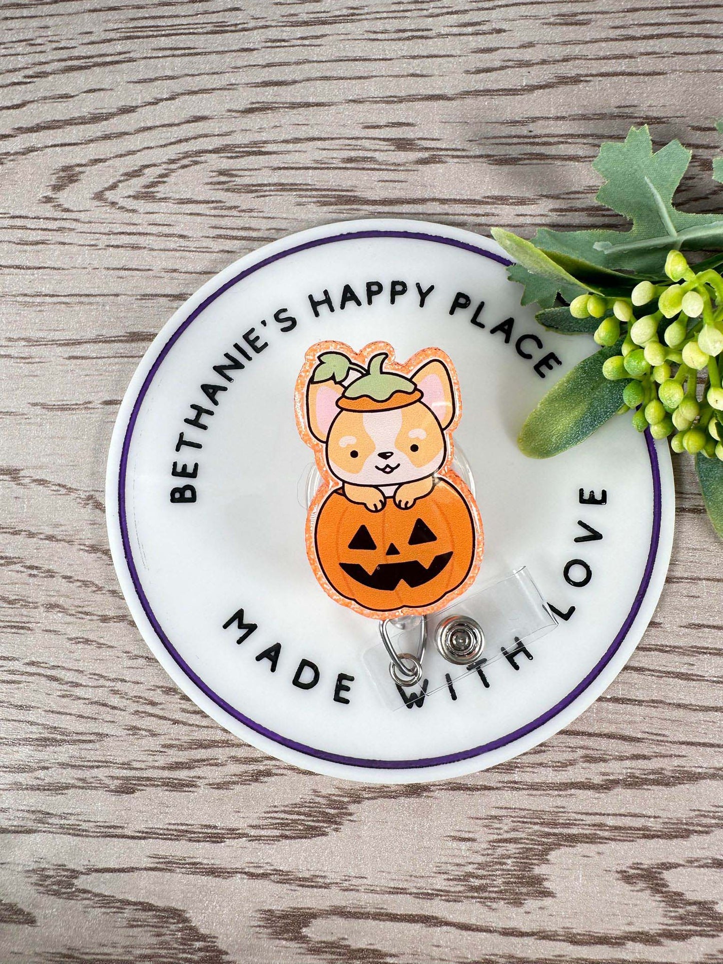 Halloween Corgi pumpkin retractable badge reel, Halloween nurse badge reel, Corgi gifts, ID holder, Halloween pediatrics badge clip, medical