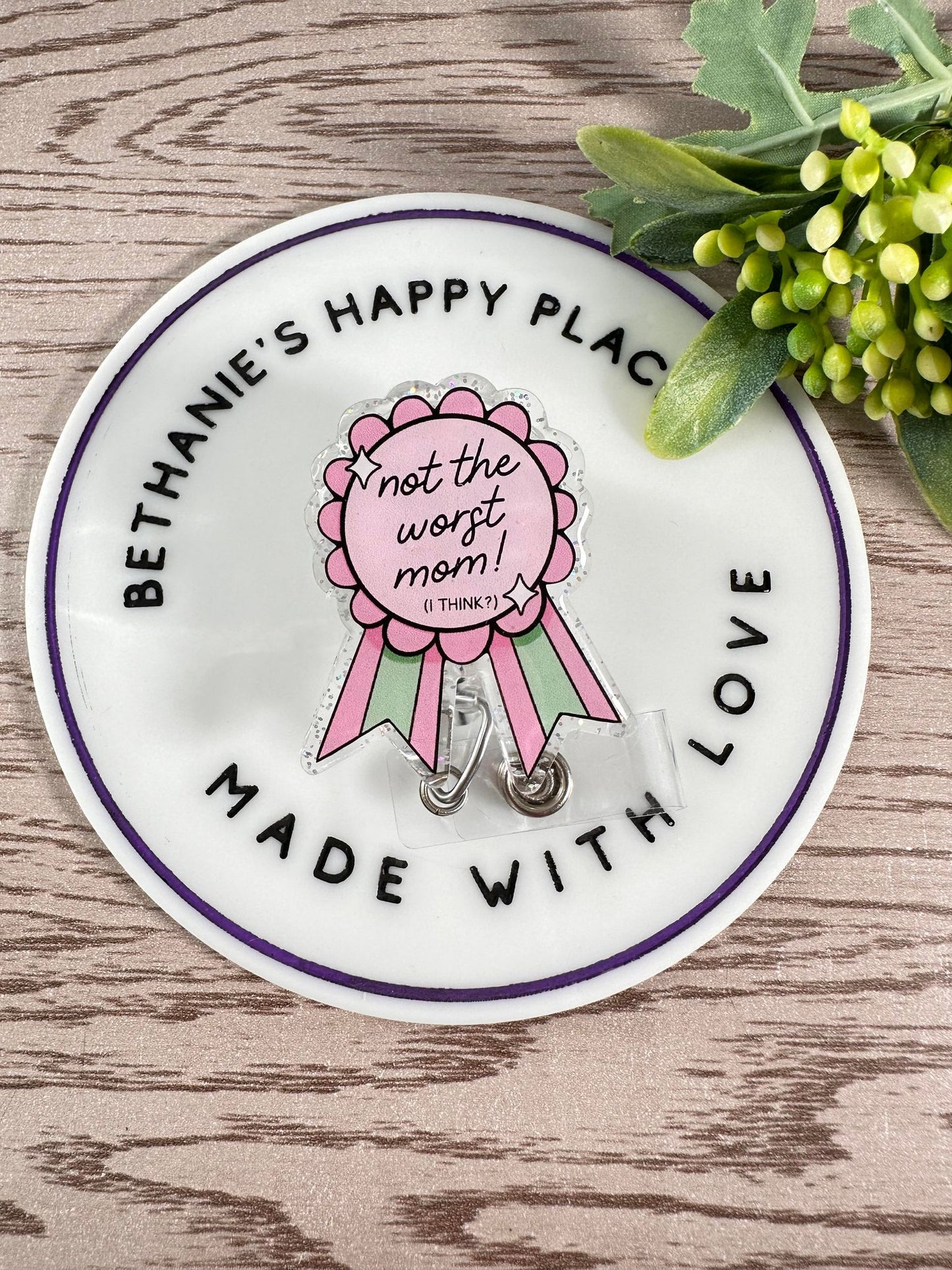 Not the worst mom award retractable badge reel, funny badge holder, mom nurse ID holder, gift for mom, medical key card holder