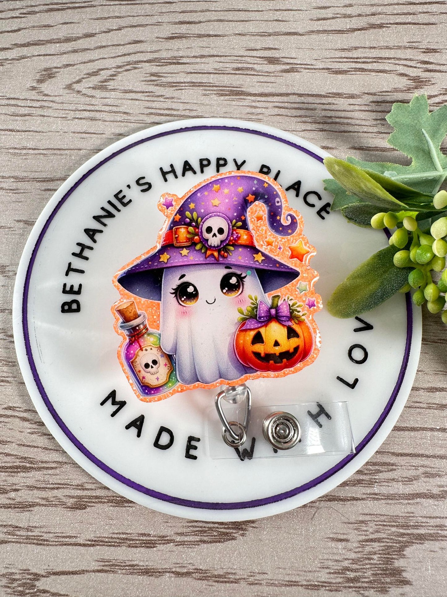 Cute Halloween ghost retractable badge reel, ghost badge clip, Halloween nurse ID holder, holiday retractable lanyard, key card holder