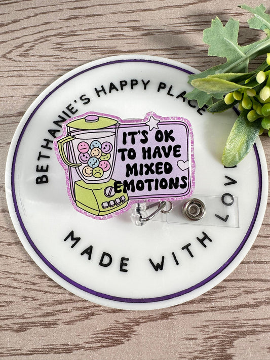 It's ok to have mixed emotions, mental health retractable badge reel, mixed emotions ID holder, nurse badge clip, key card badge holder