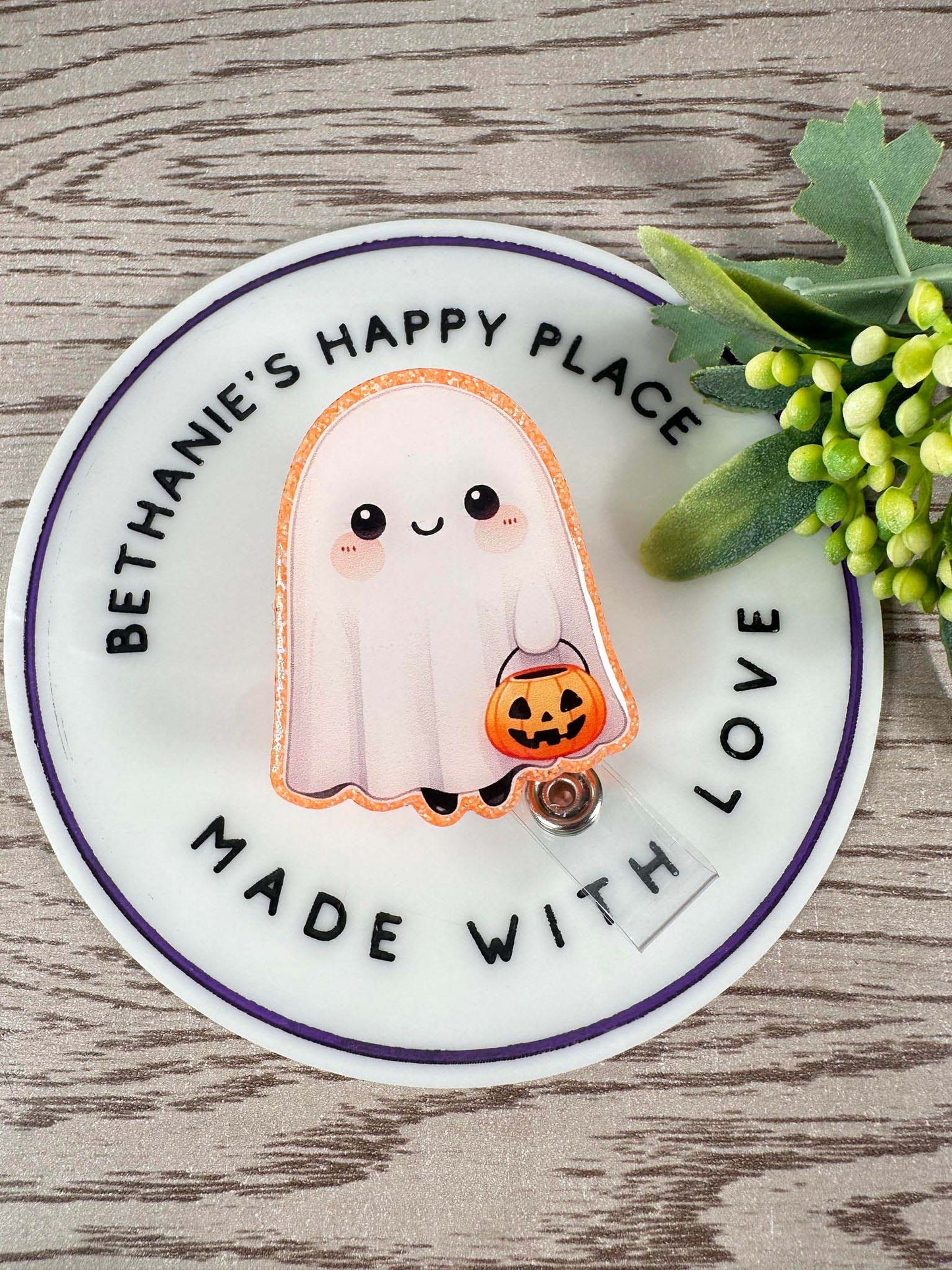 Cute little ghost retractable badge reel, Halloween ghost badge holder, Halloween nurse ID holder, lanyard, key holder, medical badge clip