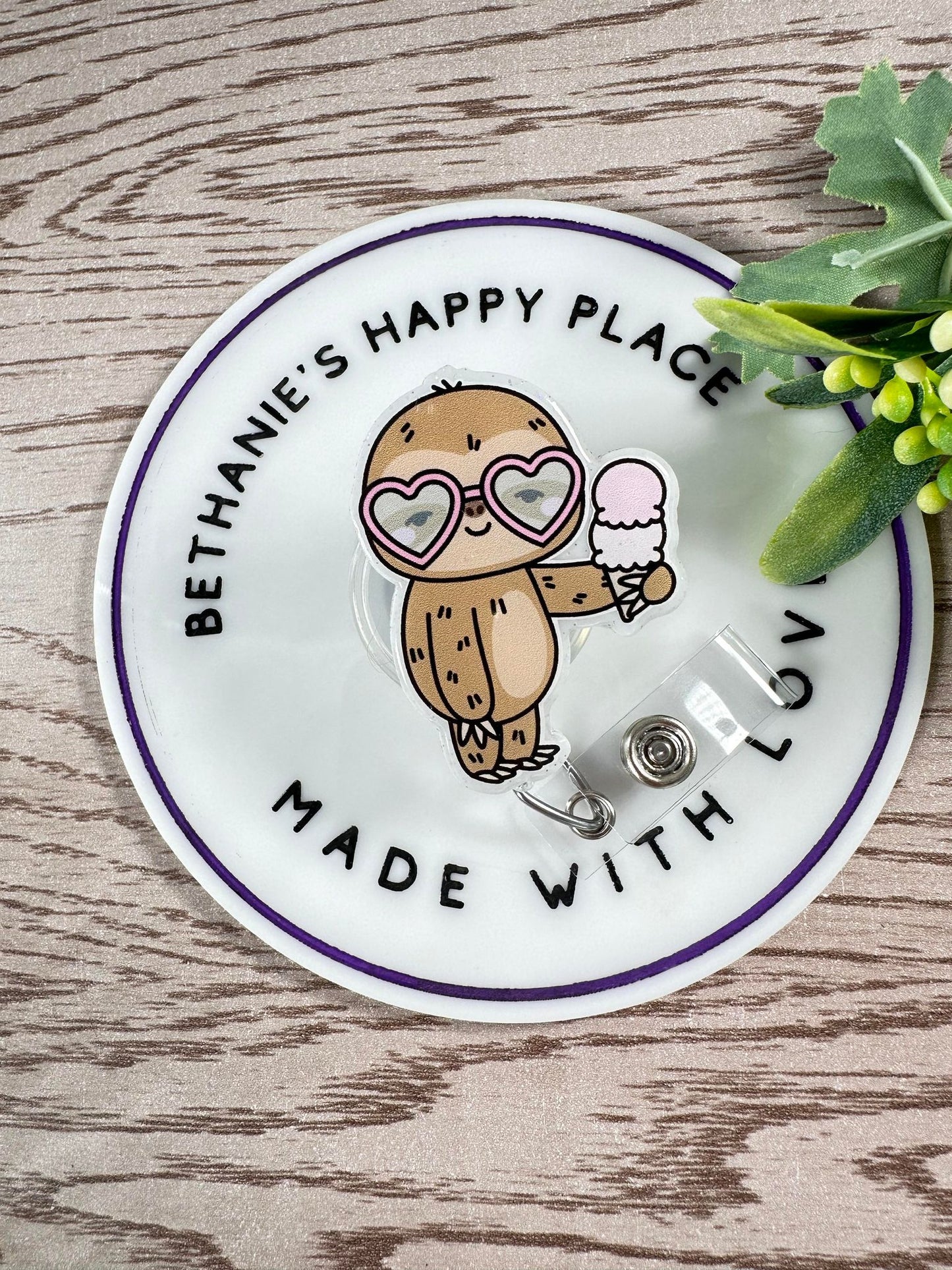 Summer sloth retractable badge reel, sloth with ice cream, sloth gifts, cute ID holder, pediatrics badge holder, nurse ID holder