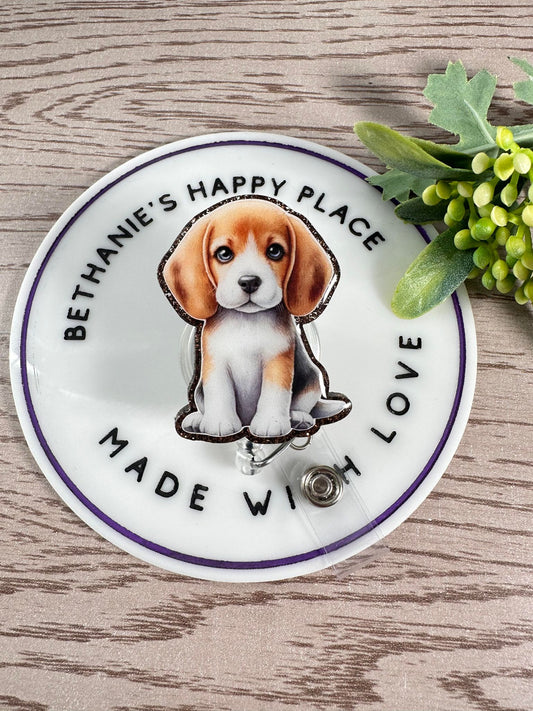 Beagle puppy retractable badge reel, Beagle dog acrylic ID holder, Beagle gifts, dog badge clip, vet, nurse key card holder