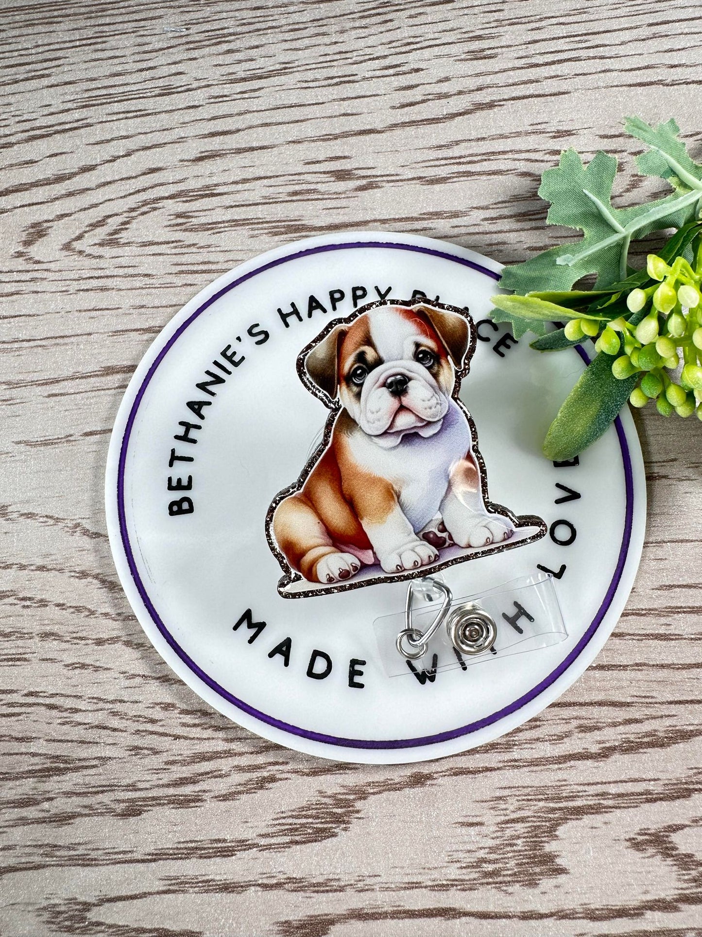 Bulldog retractable badge reel, bulldog acrylic ID holder, bulldog gifts, dog badge clip, vet, nurse key card holder, easy to clean